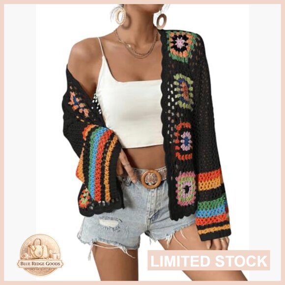 Floral Crochet Cardigan Sweater Bohemian Lightweight Hollow Out Oversized - Picture 4 of 5